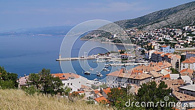 View of the town of Senj and the Adriatic coast in Croatia, on the foothills of the Mala Kapela and Velebit mountains. Stock Photo
