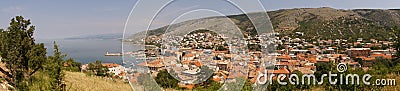 View of the town of Senj and the Adriatic coast in Croatia, on the foothills of the Mala Kapela and Velebit mountains. Stock Photo