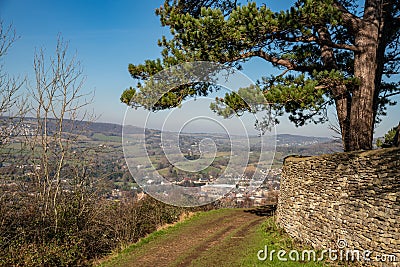 View of the town of Stroud from Rodborough Hill next to Rodborough Fort Stock Photo