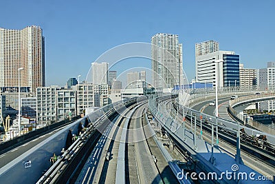 View of track of train at Odaiba district, Tokyo, Japan Editorial Stock Photo