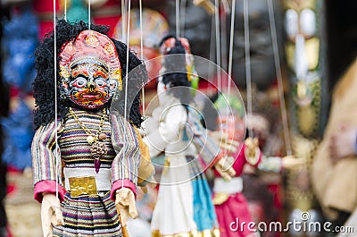 Selective focus on traditional Nepali wooden string puppet, Bhaktapur, Nepal Editorial Stock Photo