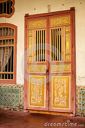 View of traditional two storey shop houses George Town Malaysia Editorial Stock Photo