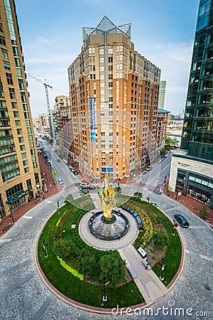View of the traffic circle in Harbor East, Baltimore, Maryland Editorial Stock Photo