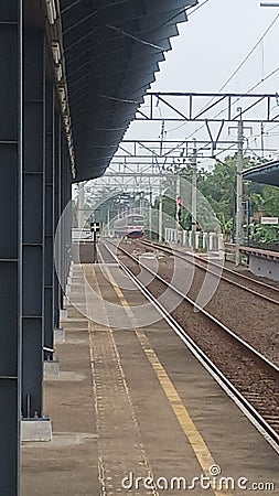 View of the train leaving the railway station Stock Photo