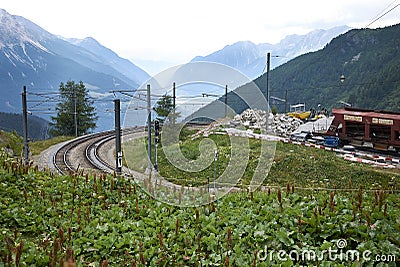 View of the train tracks at Alp Grum Editorial Stock Photo