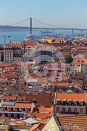 View on travel Lisbon from castle sao jorge Editorial Stock Photo