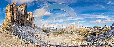 View at the Tre Cime di Lavaredo from Forcella Lavaredo in Dolomites - South Tirol ,Italy Stock Photo