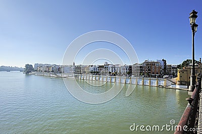 View of Triana from Isabel II bridge, Seville, Spain Stock Photo