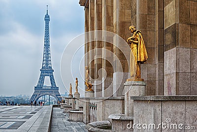 View from Trocadero on Eiffel tower, Paris Stock Photo
