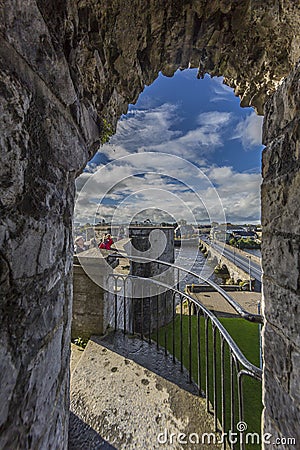 View trough archway to Limerick city wall Editorial Stock Photo