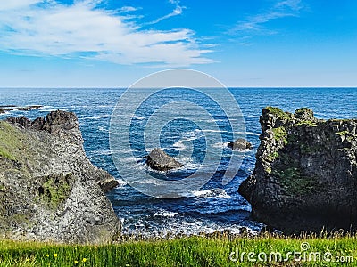 View trough the cliffs near gatklettur in iceland Stock Photo