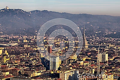 View of Turin from the top of the thirty-fifth floor of the Intesa Sanpaolo bank Stock Photo
