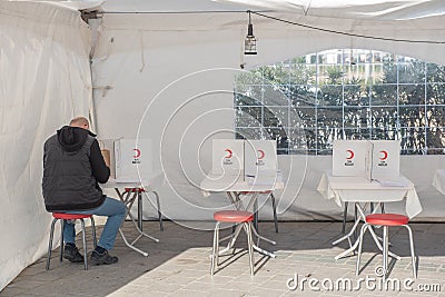 View of Turkish Red Crescent tents Editorial Stock Photo