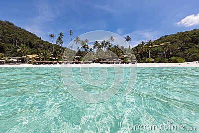 View from the turquoise waters to the beach on Pulau Redang Stock Photo