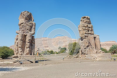 View of the two Colossi of Memnon Stock Photo