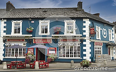 View of a typical Irish pub with a blue facade. Editorial Stock Photo