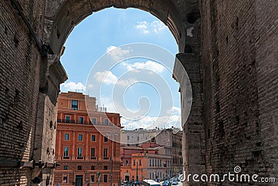 View typical Mediterranean town through silhouette arch Editorial Stock Photo