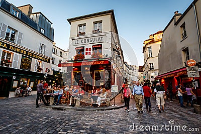 View of Typical Paris Cafe Le Consulat on Montmartre, France Editorial Stock Photo