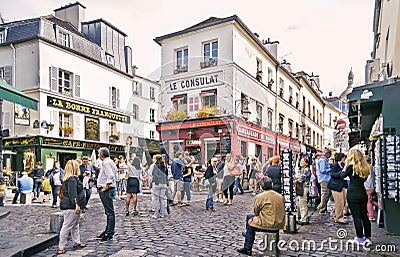 View of typical paris cafe on September 08, 2013 in Paris Editorial Stock Photo