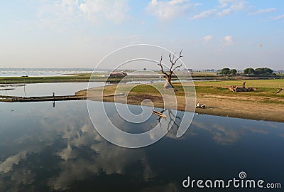 The view at Ubien bridge, Myanmar Editorial Stock Photo