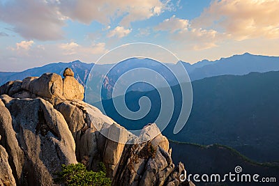 View from Ulsanbawi rock peak on sunset. Seoraksan National Park, South Corea Stock Photo