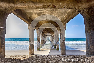 View under the pier at Manhattan beach, California Stock Photo