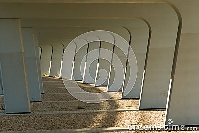 View under symetric bridge, background desgin. White color. Architecture. . Stock Photo