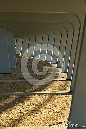 View under symetric bridge, background desgin. White color. Architecture. . Stock Photo