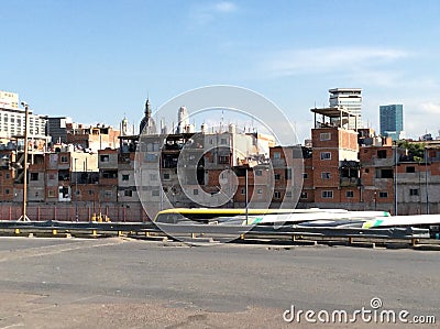 View of the undeveloped slum housing from the international bus station of the Argentine capital Buenos Aires Editorial Stock Photo