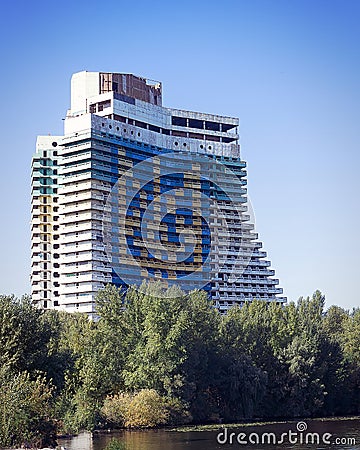 View of the unfinished hotel Parus in the Dnipro Stock Photo