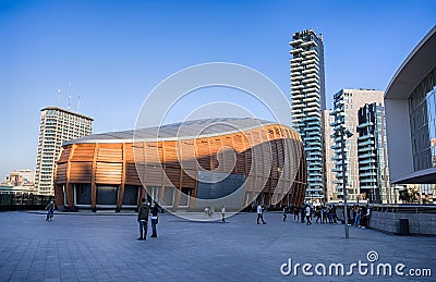 View of the Unicredit Pavillion and Solaria Tower in Gae Aulentis Square, the buisness area, near Garibaldi train Station, Milan, Editorial Stock Photo