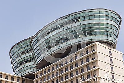 view of the unique rooftop of the hotel CITY PLAZA Osaka in Osaka, Japan Editorial Stock Photo