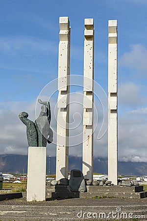 View at the universe sculpture of Hofn in Iceland Editorial Stock Photo