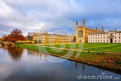 View of University with Chapel in Cambridge, England, UK during the cloudy autumn day Stock Photo