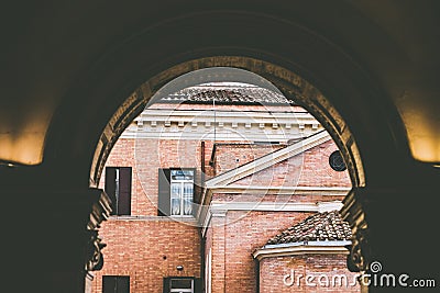 View from University la Sapienza in Rome, ancient red bricks buildings Stock Photo