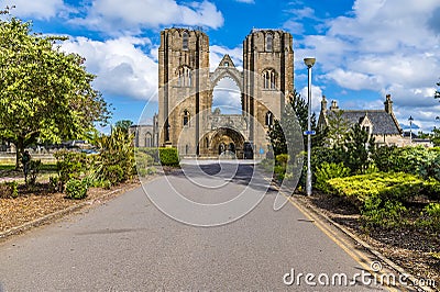 A view up a road leading to the front section of the ruins of Elgin Cathedral, Scotland Stock Photo
