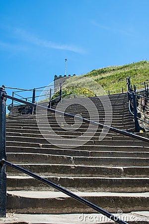 View up the 199 steps to Whitby abbey Stock Photo