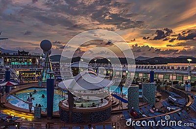 upper deck of Onboard Voyager of the Seas, Royal Caribbean International Editorial Stock Photo