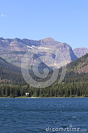 View from Goat Haunt Ranger station Glacier National Park 3 Stock Photo