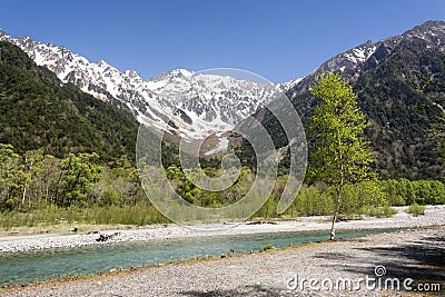 View on valley of Kamikochi, Chubu Sangaku National Park, Nagano, Japan. Stock Photo