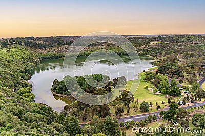 View of Valley Lake from Potters Point Lookout. Mount Gambier, South Australia Stock Photo