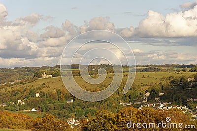 View of valley near Stroud, Gloucestershire, England. cotswolds Stock Photo