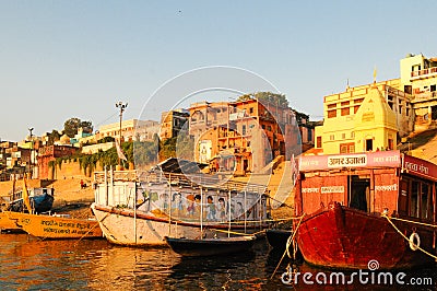 View of Varanasi and Ganges river in early morning Editorial Stock Photo
