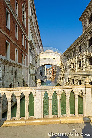 View of Venice canal Rio di Palazzo with the Bridge of Sighs Italy Stock Photo