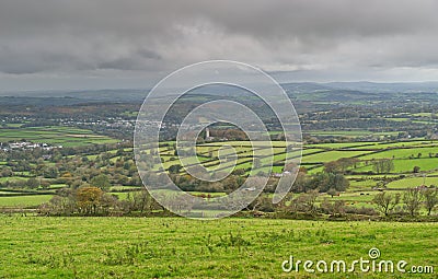 View of verdant Devon countryside, down to Tavistock. Devon. Stock Photo
