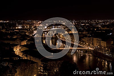 View of Verona from Castel San Pietro by night Stock Photo