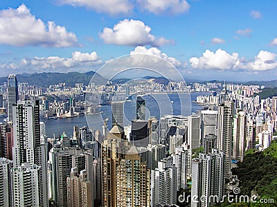 View from Victoria Peak over the city of Hong Kong Editorial Stock Photo