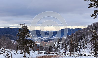 View of the village Bakuriani from the mountains Didveli Stock Photo