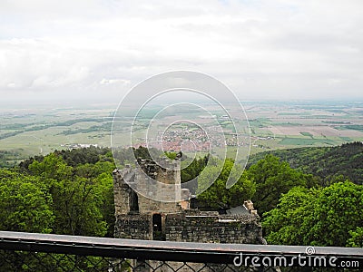 View of the village of Dambach-la-Ville from the castle of Bernstein in the Bas-Rhin Stock Photo