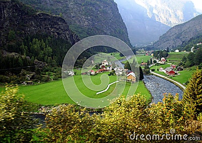 The view on a village from a FlÃ¥msbana railway Stock Photo